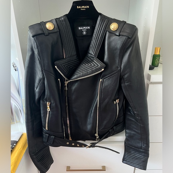 Balmain Black Leather Jacket sz 34 - Picture 1 of 10